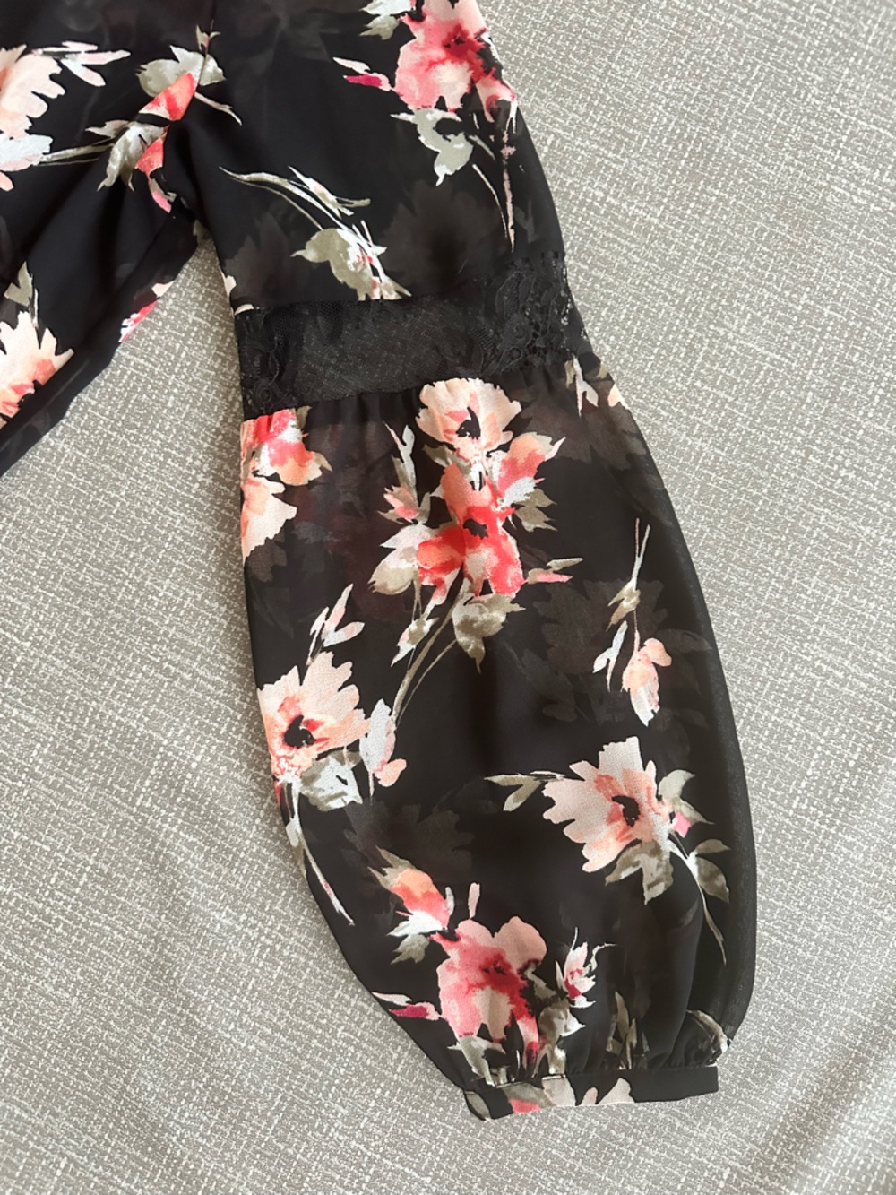 White House Black Market Floral Dress 12 Black Sheer Lace Hem Fit Flare - Picture 4 of 13